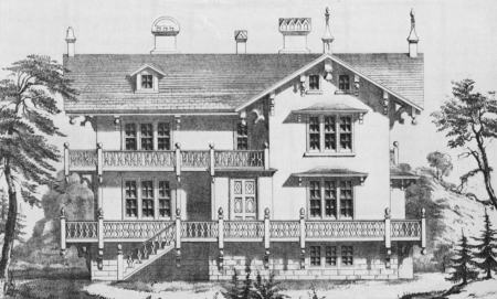 Design XII, Plate 38, A Villa In the Swiss Style, Entrance Front, From William Ranlett, The Architect, Vol. 1, 1849.